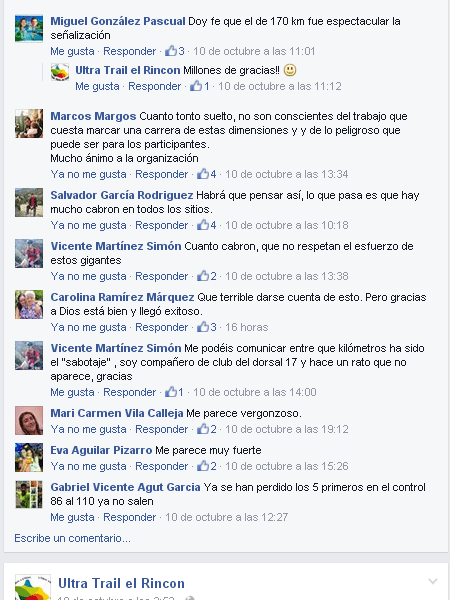 Otros comentarios en Facebook Ultra Trail El Rincón 170