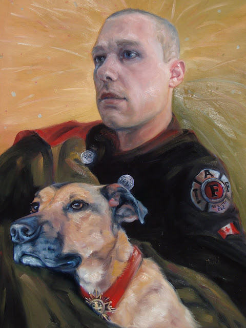 original oil painting fashioned after the movie step brothers, dog and man