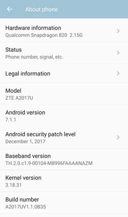 ZTE Axon 7 of A2017UV.1.0B35 update