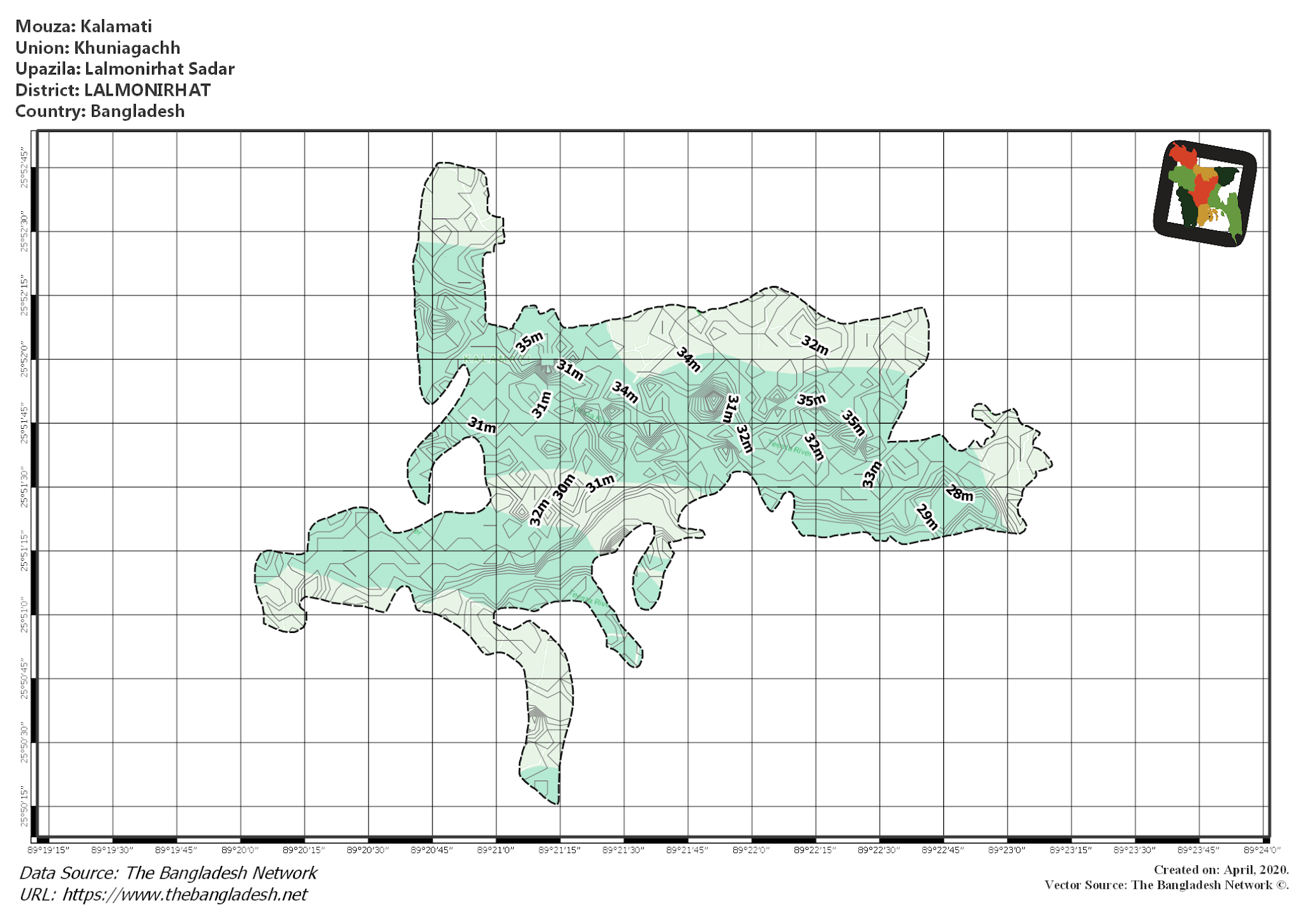 Map of Kalamati Mouza of Lalmonirhat Sadar Upazila, LALMONIRHAT, Bangladesh.