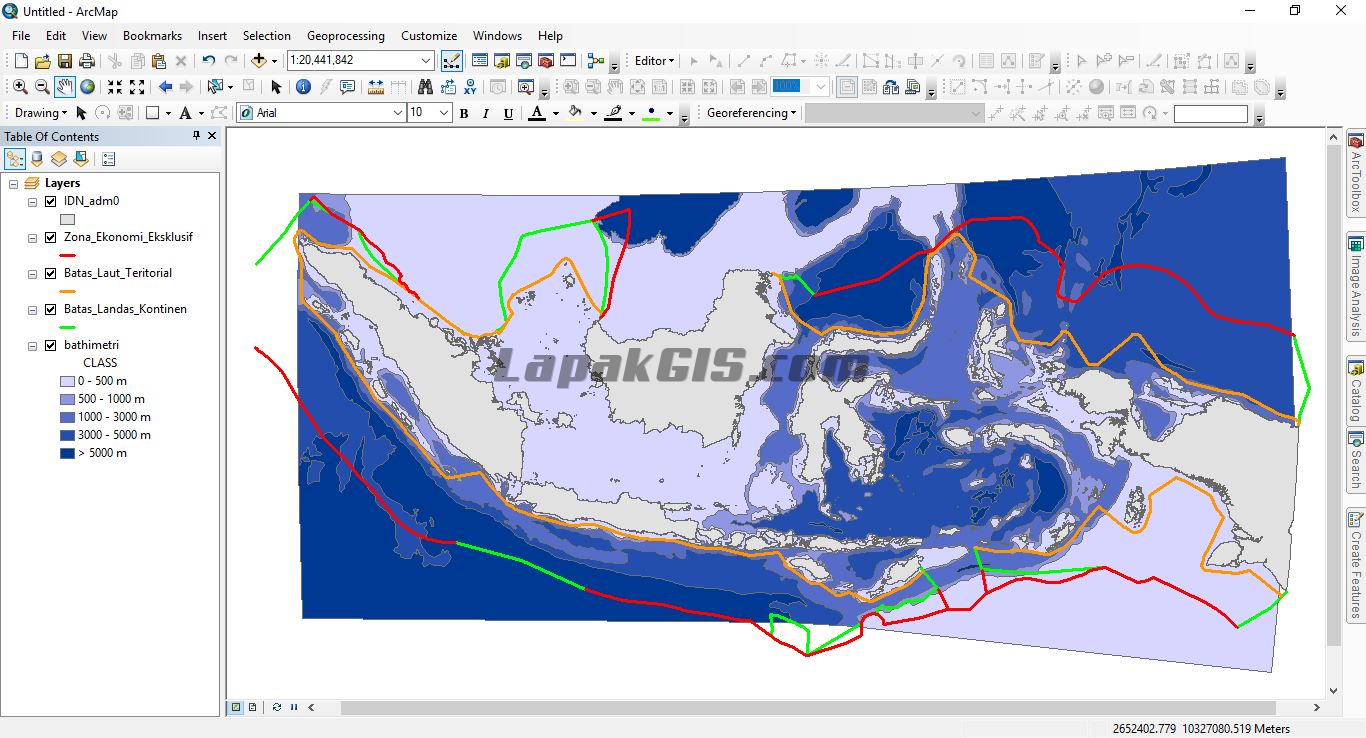 Shapefile Batimetri dan Batas Negara Sisi Laut NKRI - Format SHP Gratis