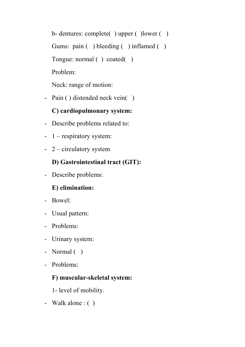 Assessment sheet for elderly person شيت للمسنين