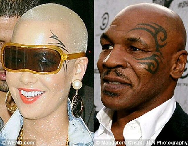 Amber Rose Trying To Steal Mike Tyson's Look With A Huge Tattoo On Her Face