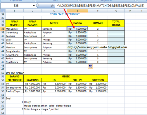 Latihan Soal Excel Gabungan Fungsi Vlookup Dan Fungsi Match Disertai Contoh Dan Soal Latihan