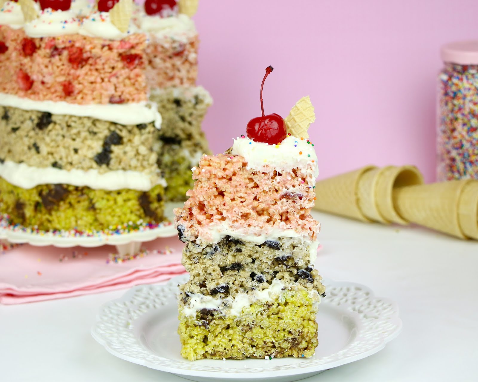 {VIDEO} NoBake Rice Krispies Treat Ice Cream Cake Mint Chip, Cookies
