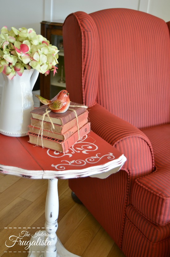 Wing Chair fabric chalk painted red