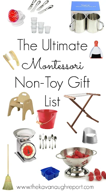 Montessori non-toy gift guide, practical items for Montessori homes and families. 