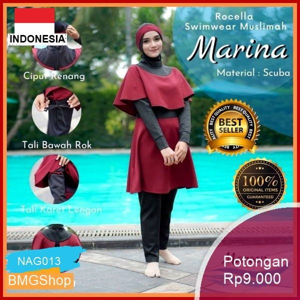 NAG013 Baju Muslimah Swimwear Rocella Marina Setelan Murah Bmgshop