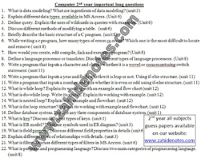 2nd year computer guess paper 2023