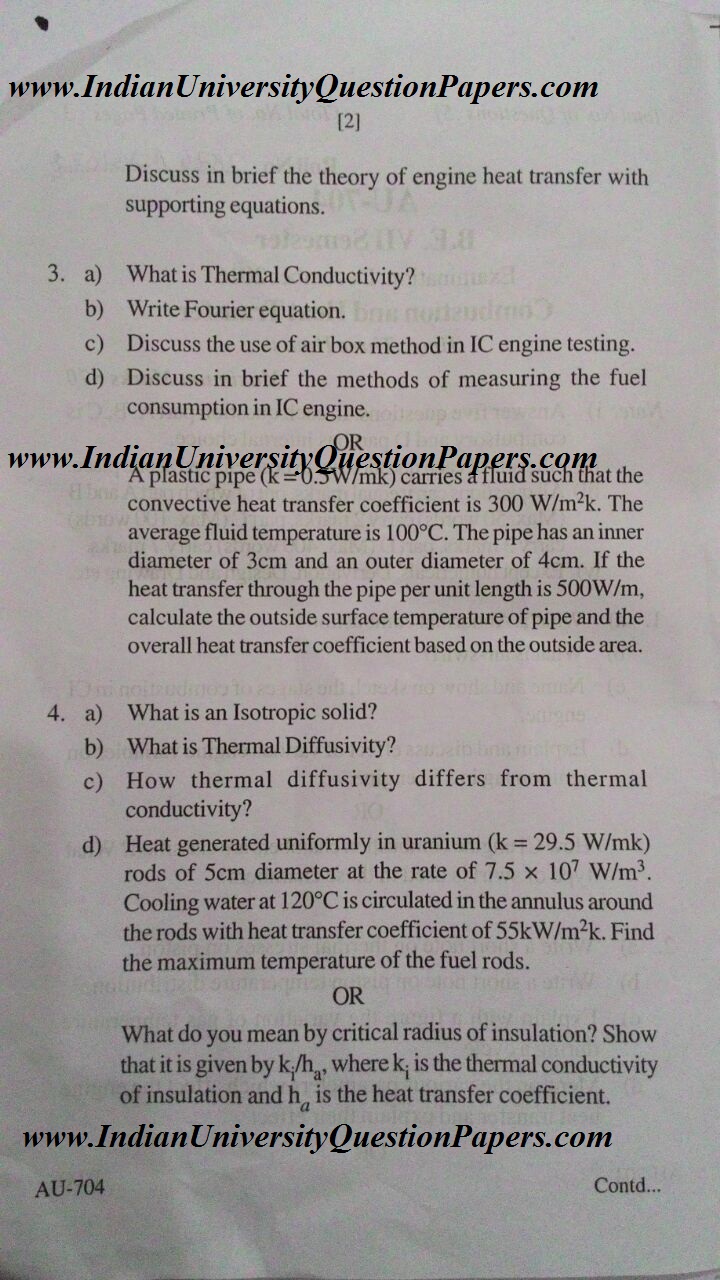 RGPV AU704 Combustion and Heat Transfer Dec 2016 Question Paper