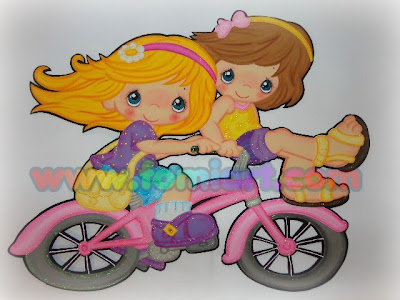 Precious moments en foamy niñas en bicicleta