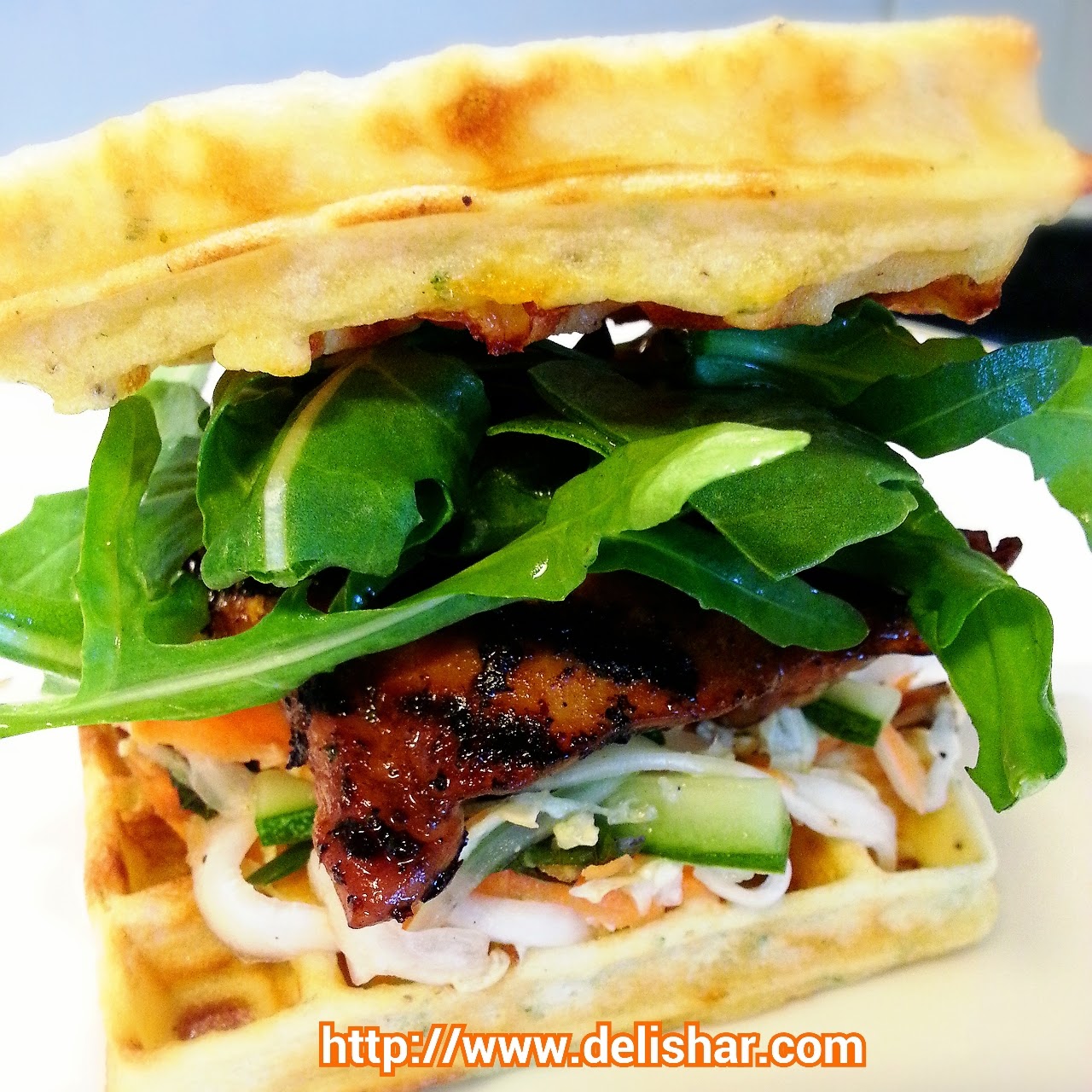 Grilled Lemongrass Chicken Waffle Burger Delishar Singapore Cooking