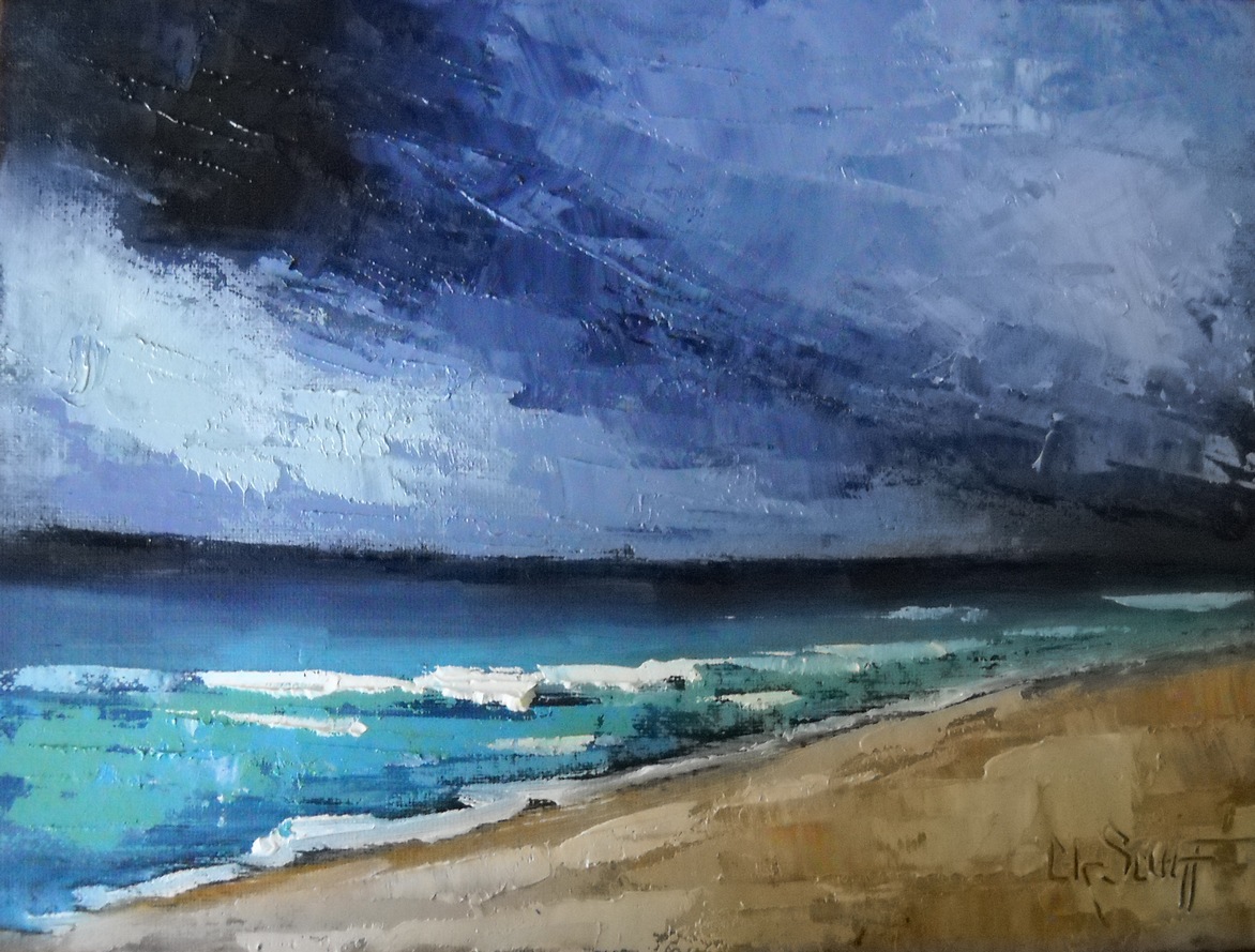 Palette Knife Painters, International Small Seascape, "Stormy Beach