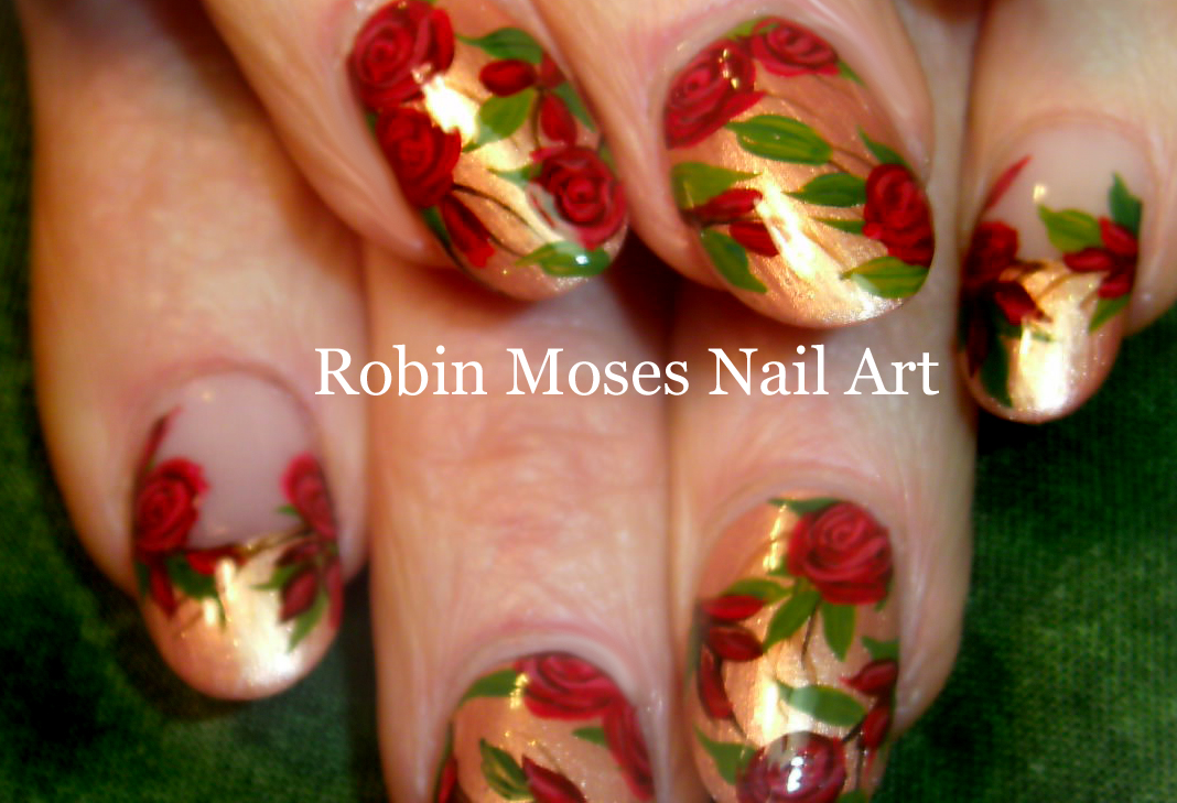 10. "Romantic Rose Nail Art with Crystal Centers" - wide 5