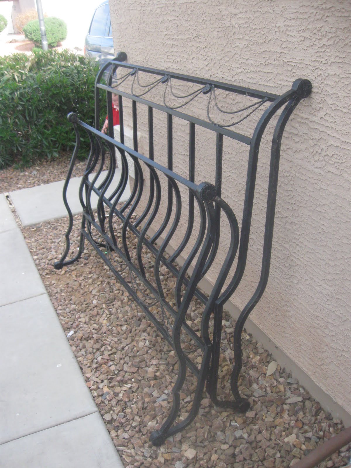 BECCA'S BARGAINS black wrought iron sleigh headboard / footboard