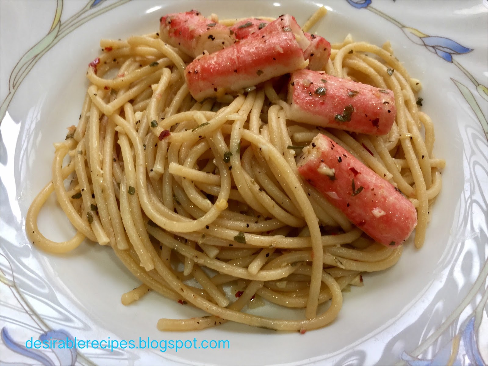 Spaghetti Aglio Olio with Crab Sticks