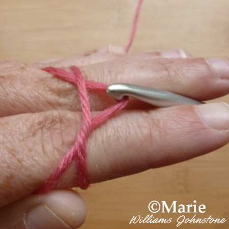 Catching the crochet hook on the yarn to make a slip knot for crochet