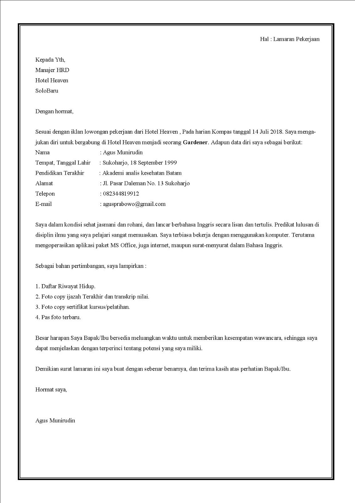 50+ Contoh Surat Lamaran Kerja Resepsionis Hotel Dalam 50+ Contoh Surat Lamaran Kerja Resepsionis Hotel Dalam