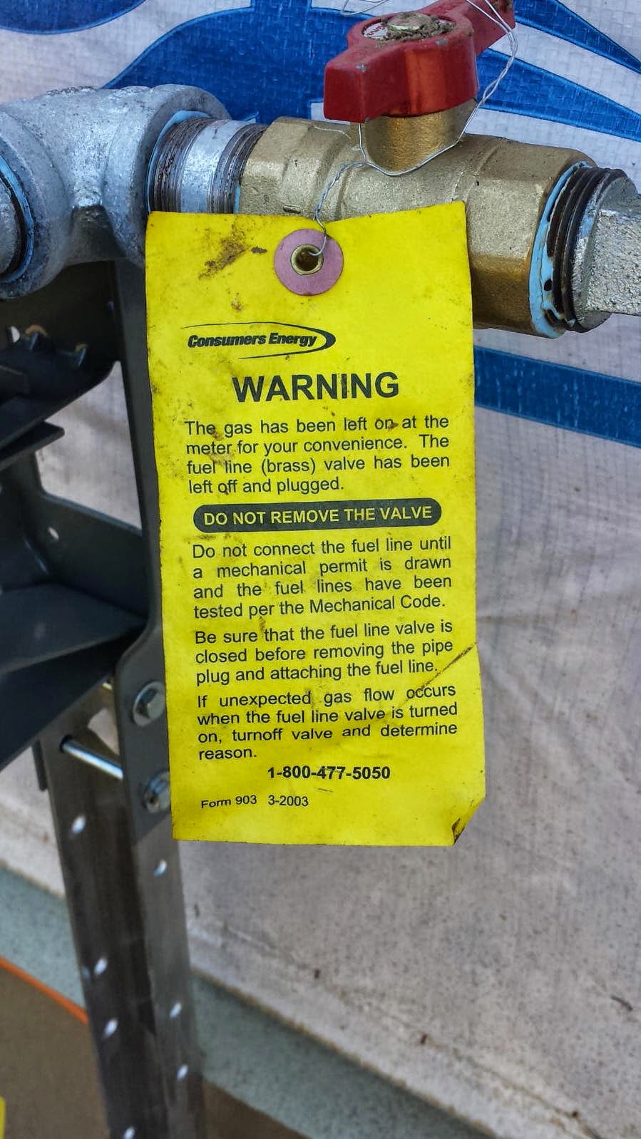 Gas Meter Yellow Tag On Gas Meter