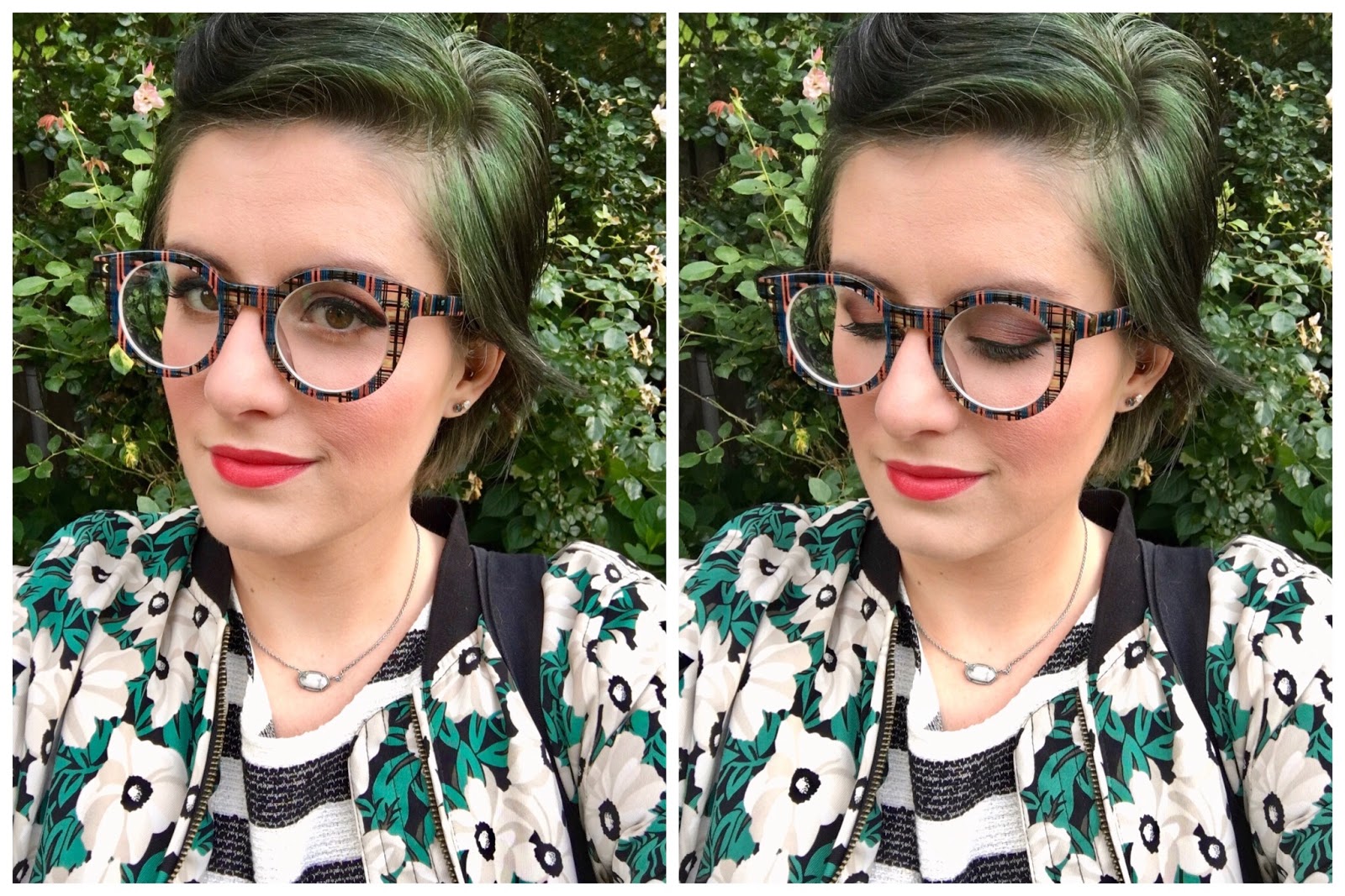 behind the leopard glasses: with green hair, a real weirdo