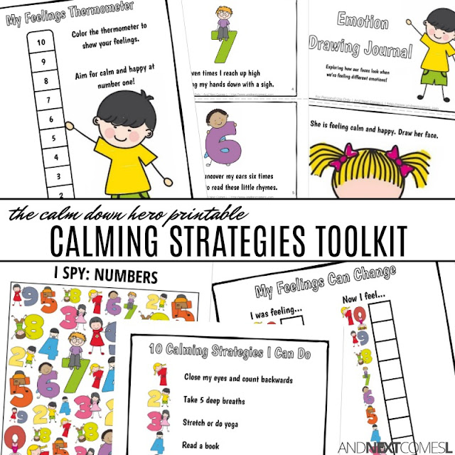 Printable calming strategies toolkit for kids to work on self-regulation and coping skills