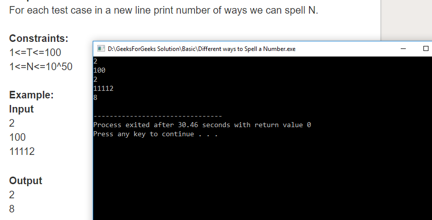 Geeksforgeeks Solution For " Different ways to Spell a Number " 