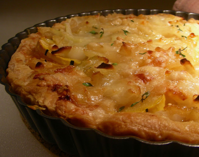 Tart with Cipollini Onions, Goat Cheese and Squash