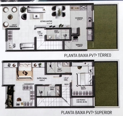 Planta baixa vilas de Santa Rita Planta baixa que mostra a planta baixa das casas de 96 m2 com primeiro andar e 3 (três) quartos.