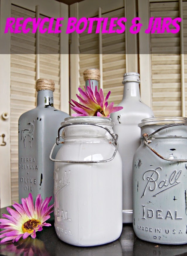 recycle bottles and jars, paint bottles, paint glass
