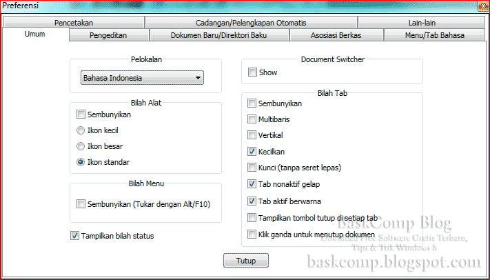 Tampilan jendela pengaturan Notepad++ Portable 6.1.1