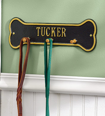 leash holder, personalized with dog's name, bone-shaped