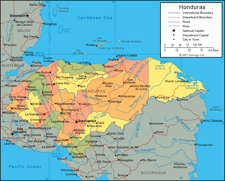 Mapa geográfico de Honduras Mapas de Honduras