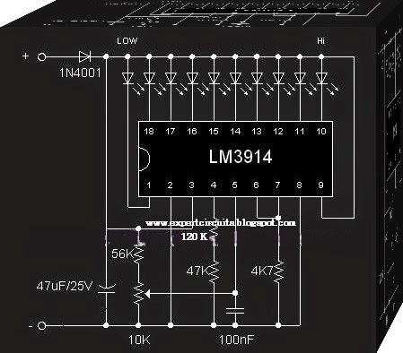 IC LM3914 Battery Monitor Circuit Diagram | Expert Circuits