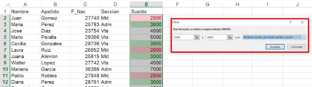 Resaltar valores según un rango en Microsoft Excel 2013