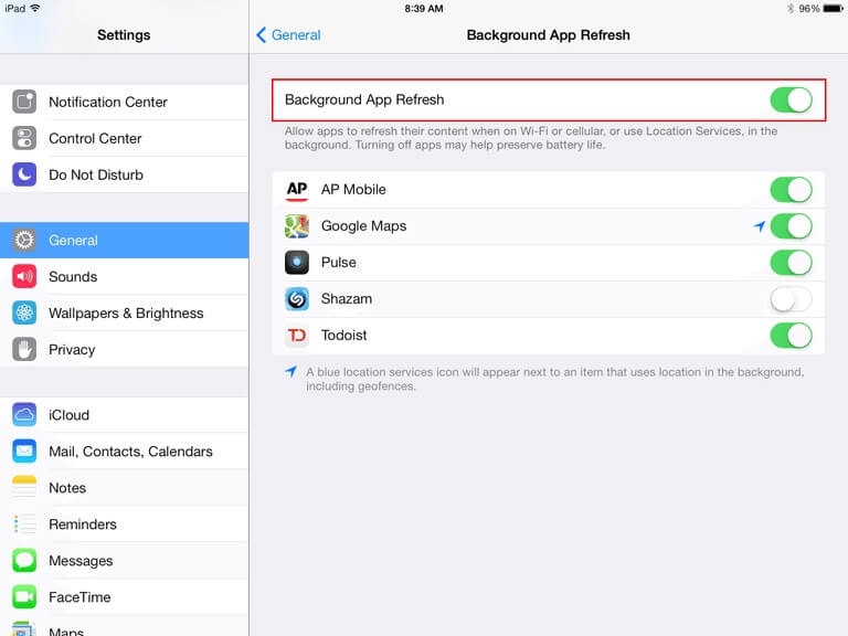 Pengaturan Background App Refresh di iPad