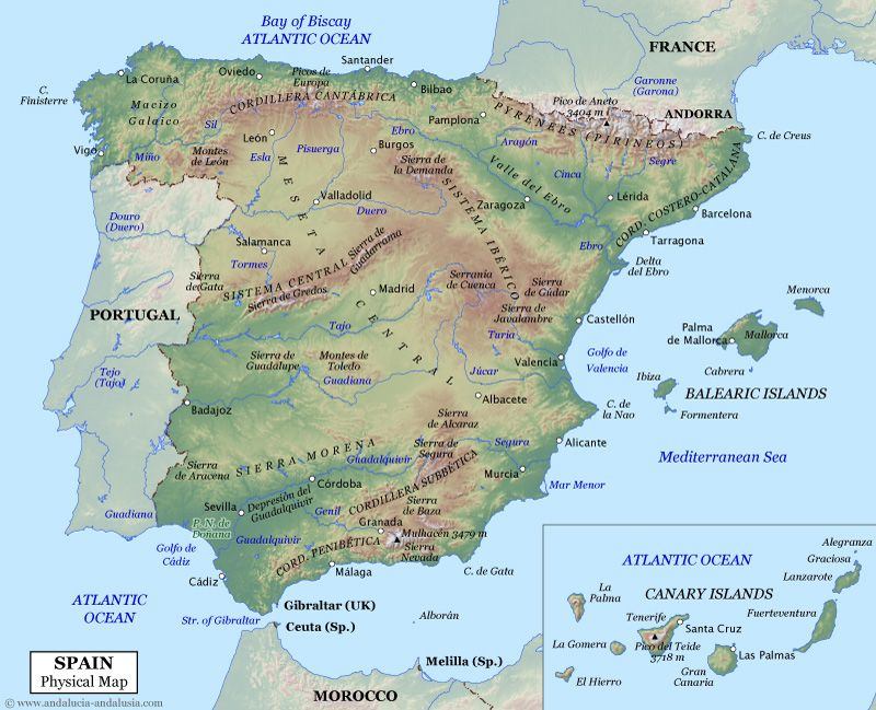 Mapa Fisico de España | Mapa Espana País Ciudad Región