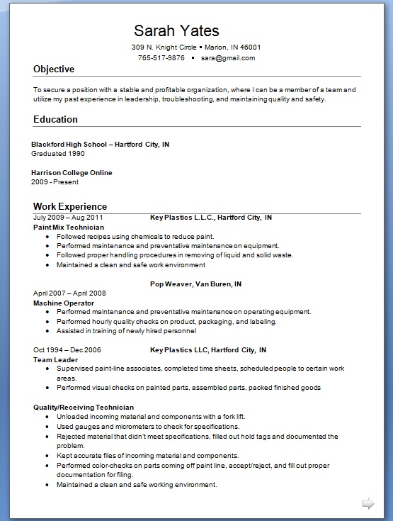 Paint Mix Technician Sample Resume Format in Word Free Download