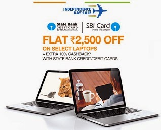 Rs.2500 Extra off + Extra 10% Cash Back (For SBI Credit / Debit Card Holders) + Brand Offer on Select Models of Laptops