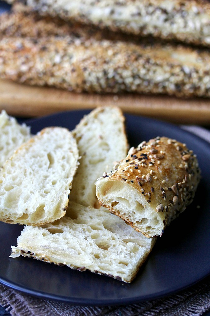 Seeded Ficelle Bread cut lengthwise