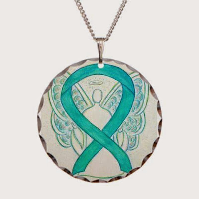 Teal Green Awareness Ribbon Awareness Jewelry Necklace