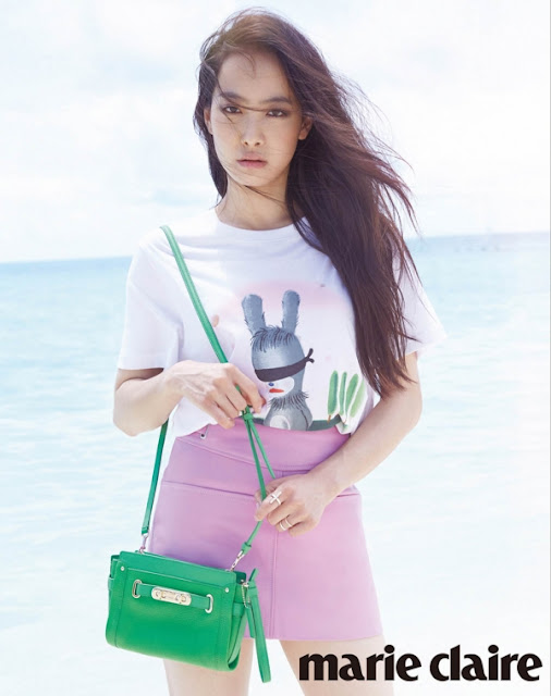 Victoria Song f(x) Marie Claire White Tee and Pink Skirt
