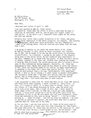 Letter To Phil Klass From Betty Hill 4-22-1988