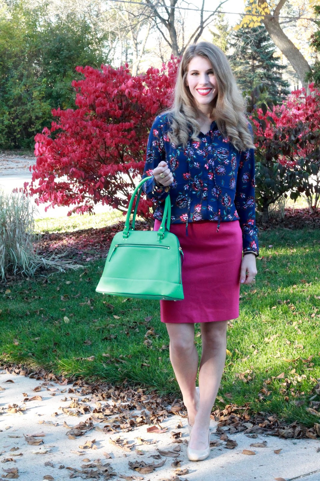 Express Floral Top & Pink Skirt & Confident Twosday Linkup - I do deClaire