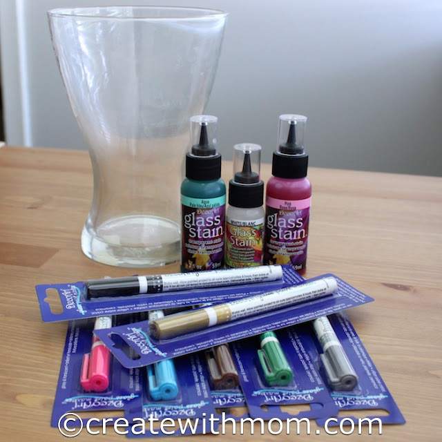 Create With Mom Decorative Vase Using DecoArt Glass Paint Marker