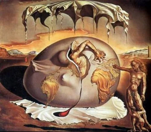 Criança geopolítica observando o nascimento do homem novo, pintura de Salvador Dalí. #PraCegoVer #ParaTodosVerem