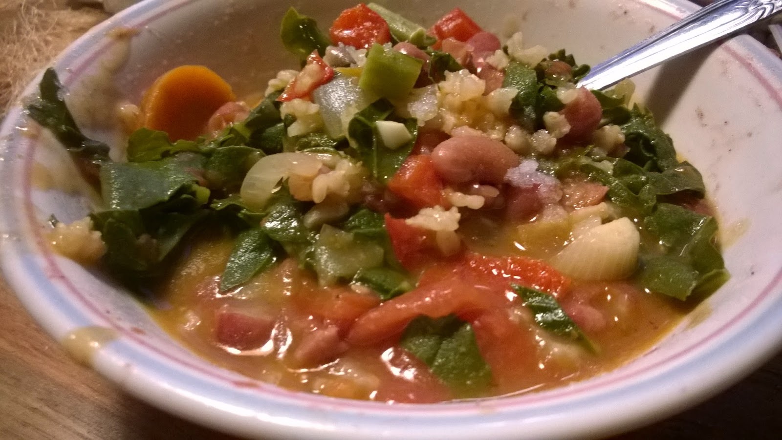 Fanny and Me Bean and Vegetable Soup with Kale and Jacob's Cattle Beans