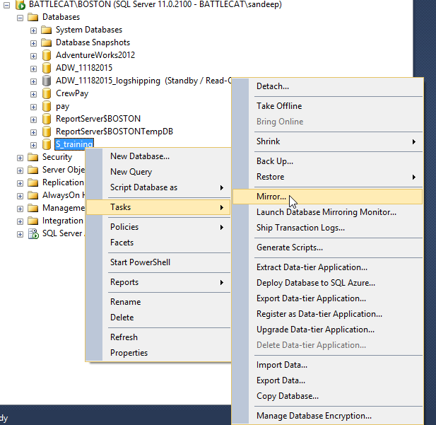 SQL Server - Rain or Shine : Creating Mirroring in SQL Server 2012