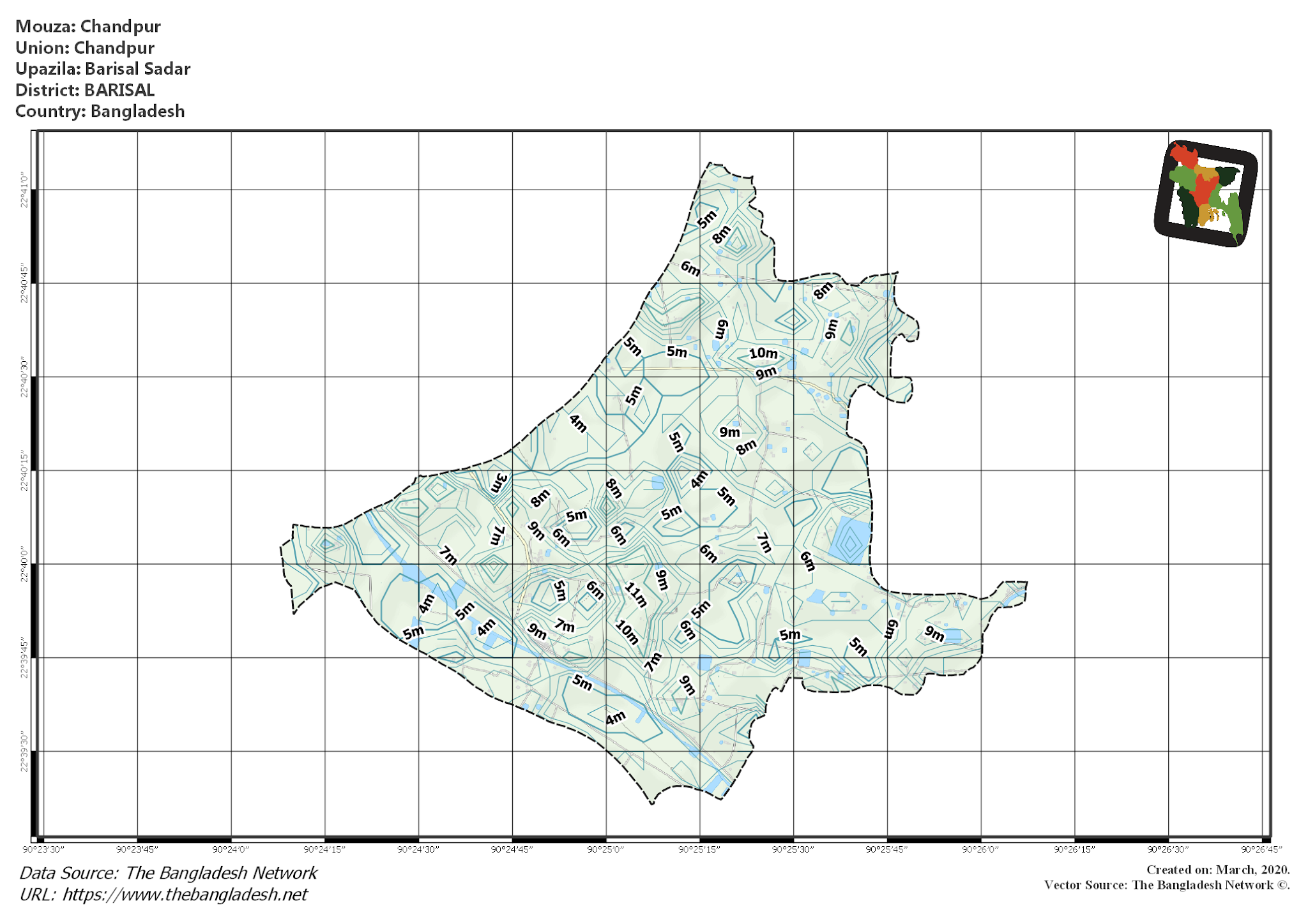 Map of Chandpur Mouza of Barisal Sadar Upazila, BARISAL, Bangladesh.