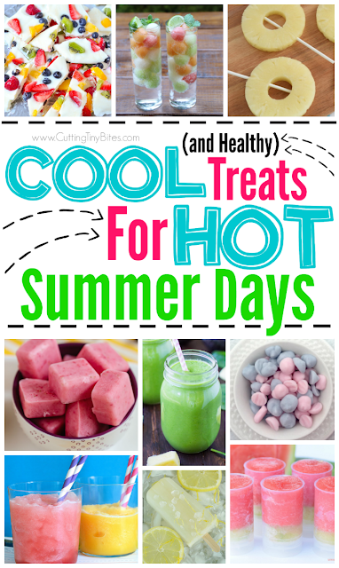 Healthy COOL treats for HOT summer days. Have a nice cold snack ready for your kids when they come in from playing outside in the summer heat. Popsicles, smoothies, frozen yogurt snacks, slushes, and more! All healthy, with loads of fresh fruit, natural ingredients, and no artificial colors.