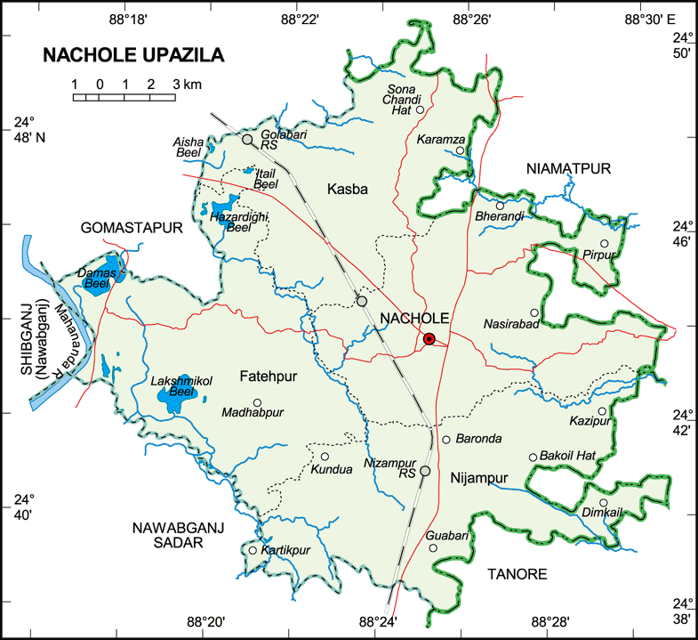 Nachole Upazila Map Nawabganj District Bangladesh